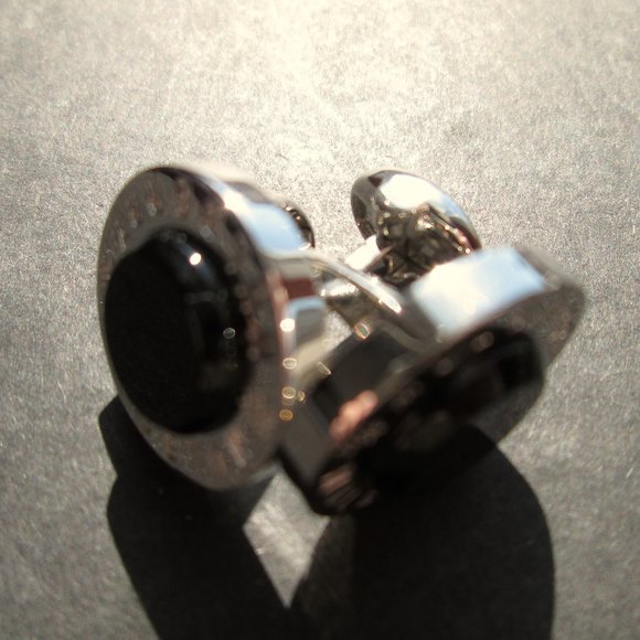 ✨Vintage MULBERRY Cuff Links Cufflinks Silver Black Designer Signed Round Circle - Picture 9 of 13